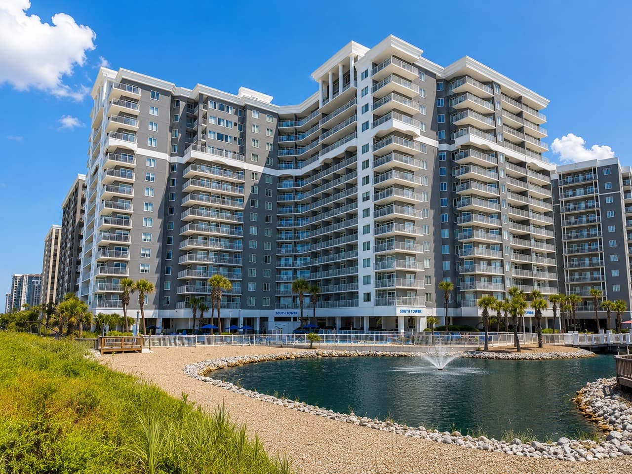 SeaWatch Resort South Tower overlooking the lagoon and pool deck