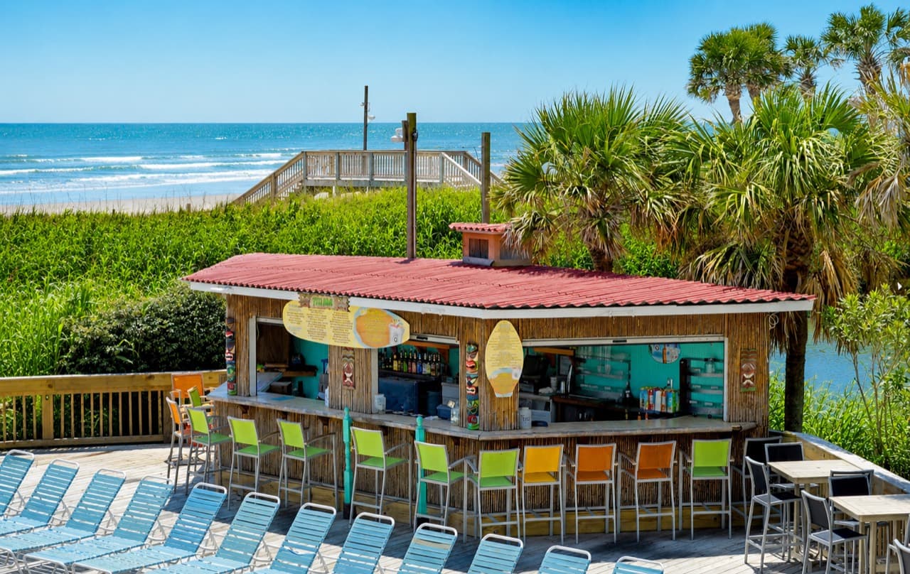 Oceanfront Tiki Bar beside the SeaWatch Resort pool deck