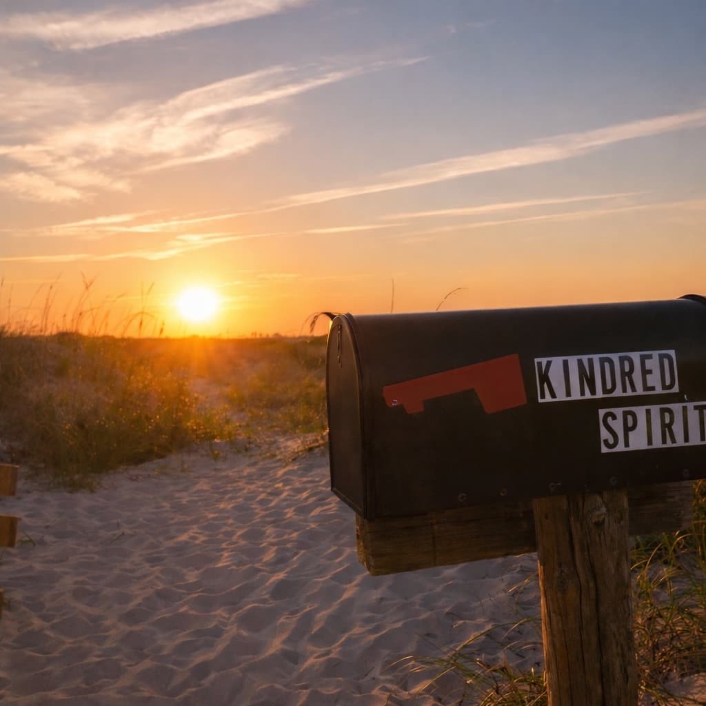 Kindred Spirit Mailbox at sunset near Sunset Beach