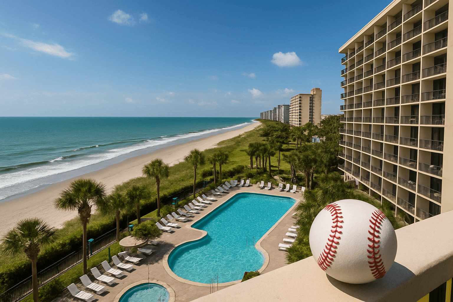 The ideal location for a family traveling to Myrtle Beach for baseball