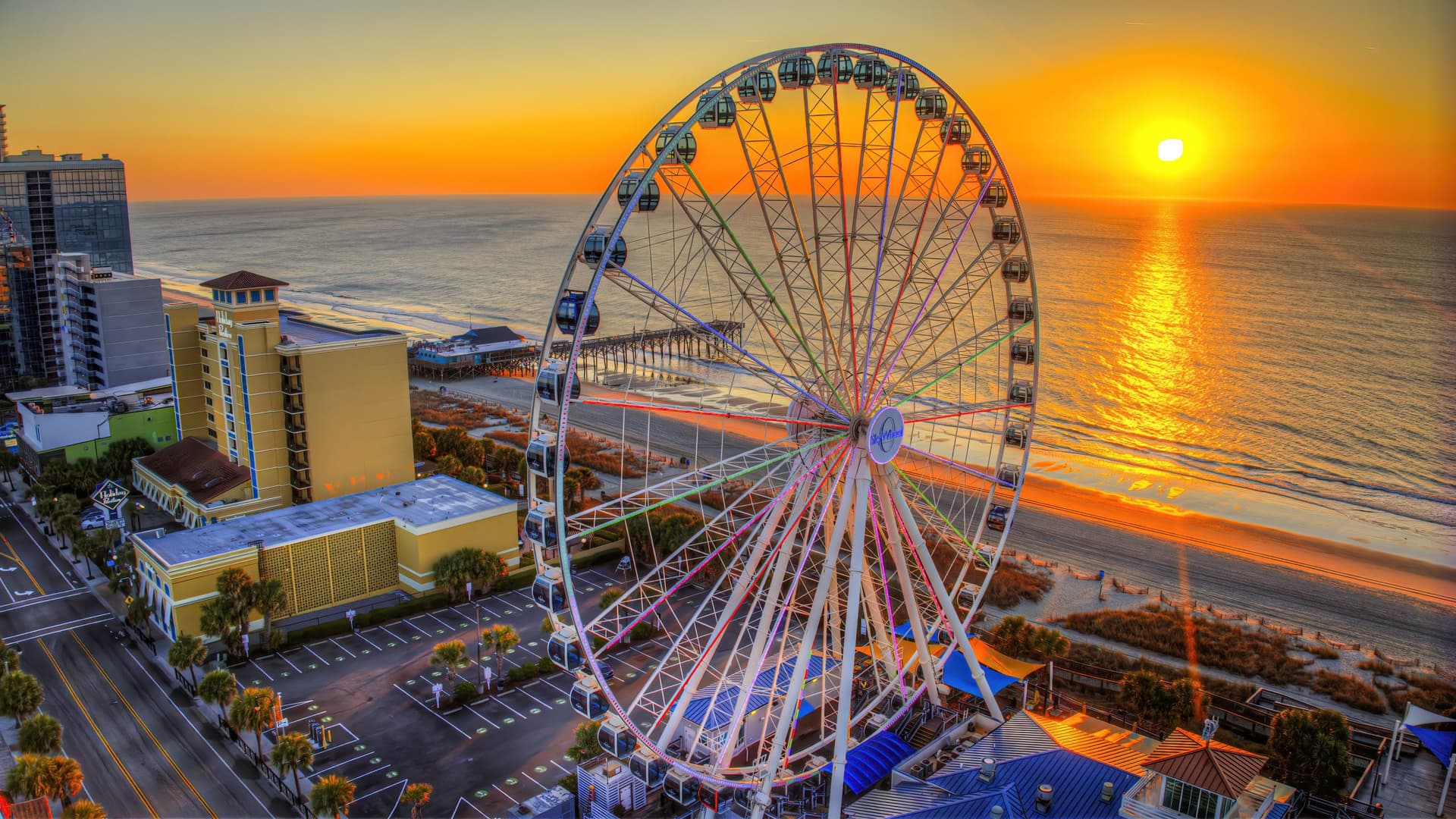 Myrtle Beach SkyWheel at sunset over the ocean